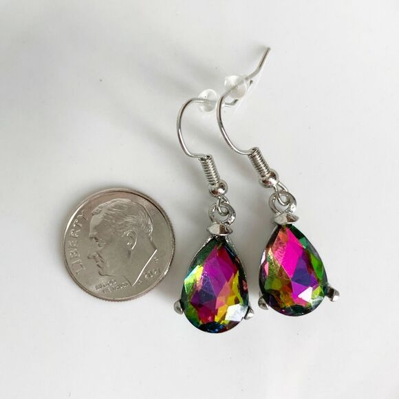 NEW Colorful Rainbow Topaz Drop Earrings Gemstone Silver French Hooks Dangle - Picture 7 of 7
